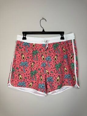 BRISIRA brand pink avocado print swim trunks